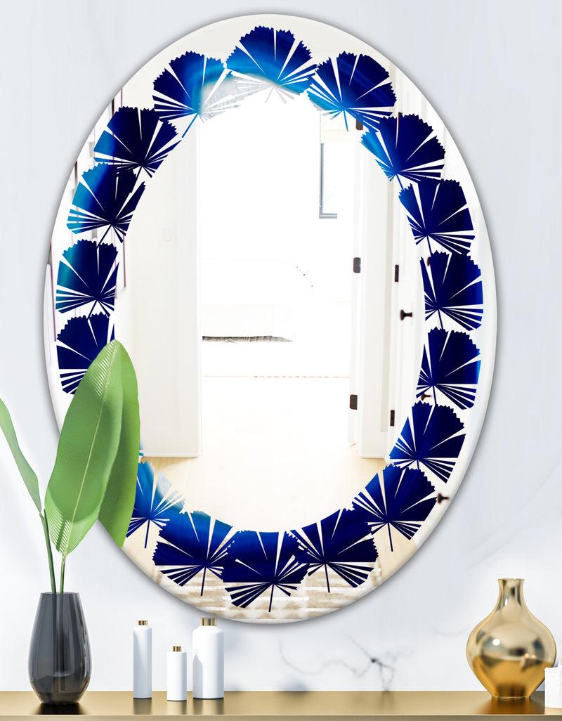 DesignQ Slice Of Blue Agate Crystal - Modern Round Or Oval Wall Mirror - Leaves