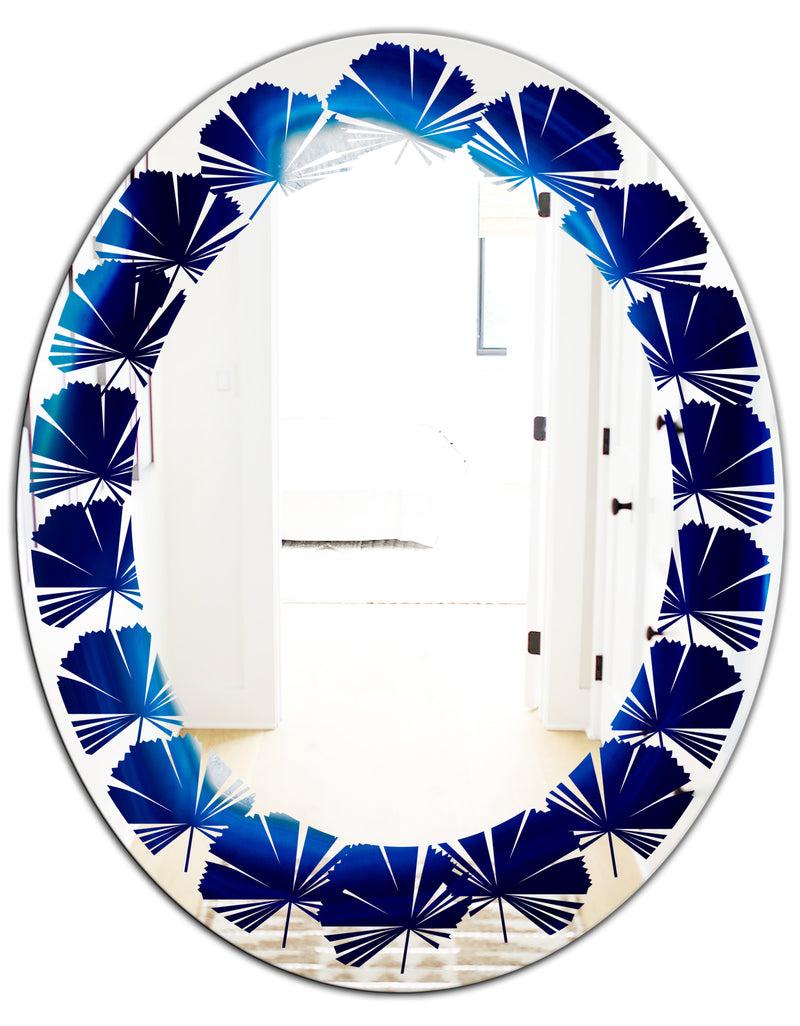 DesignQ Slice Of Blue Agate Crystal - Modern Round Or Oval Wall Mirror - Leaves