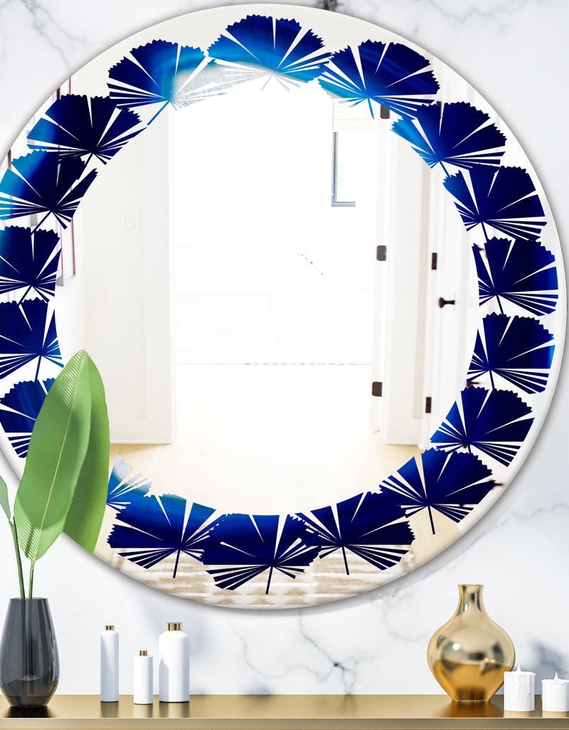 DesignQ Slice of blue agate crystal - Modern Round or Oval Wall Mirror - Leaves