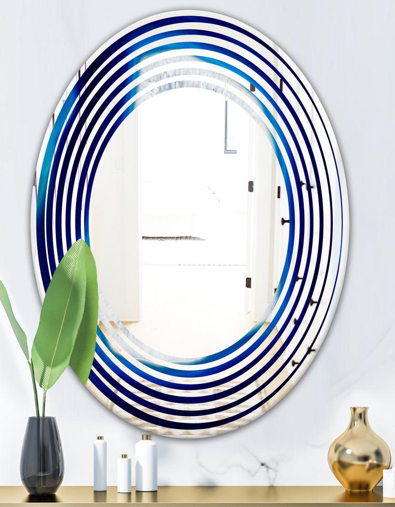 DesignQ Slice Of Blue Agate Crystal - Modern Round Or Oval Wall Mirror - Wave