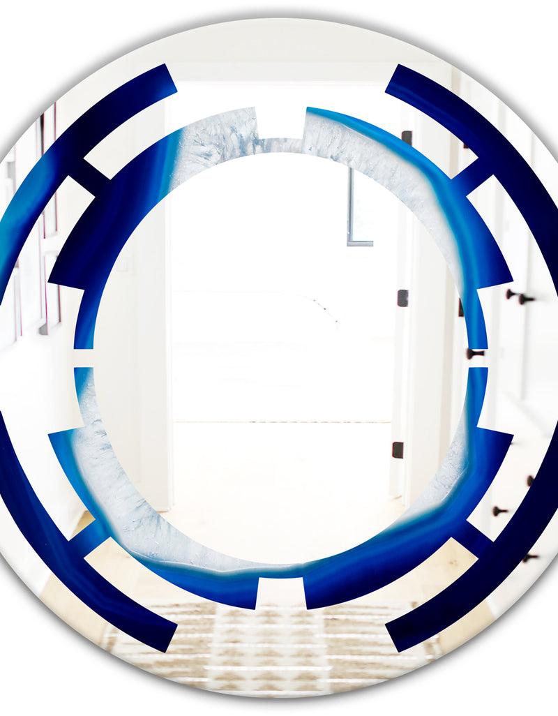 DesignQ Slice Of Blue Agate Crystal - Modern Round Or Oval Wall Mirror - Space
