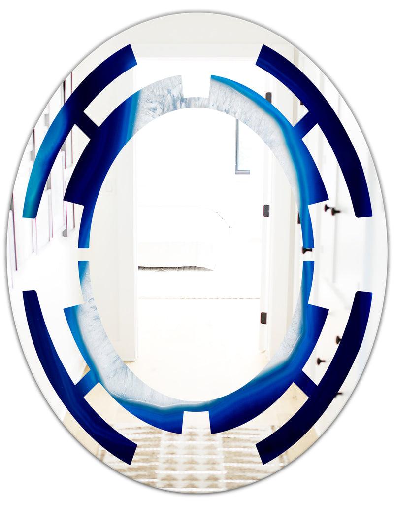 DesignQ Slice Of Blue Agate Crystal - Modern Round Or Oval Wall Mirror - Space