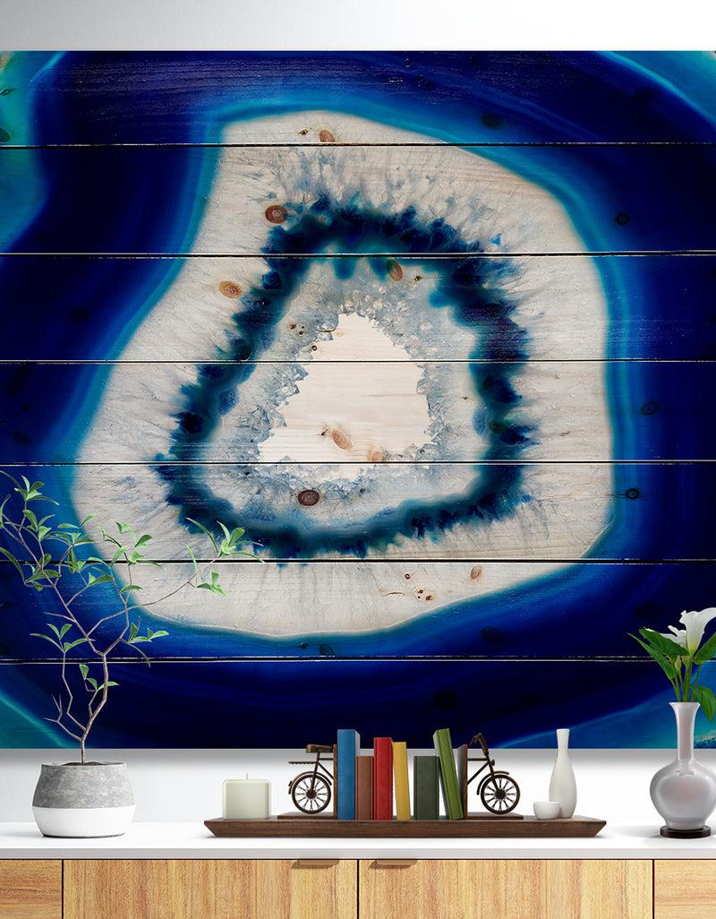DesignQ Slice of blue agate crystal - Stone Photographic Print on Natural Pine Wood