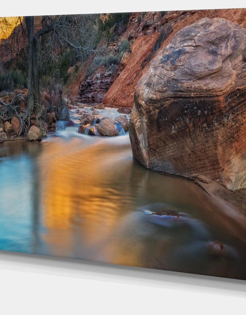 DesignQ Slow Motion Virgin River At Zion - Landscape Art Canvas Print