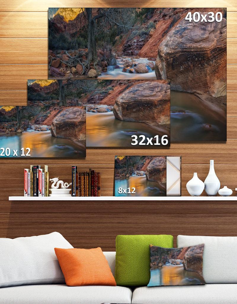 DesignQ Slow Motion Virgin River At Zion - Landscape Art Canvas Print