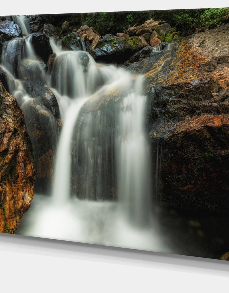DesignQ Slow Motion Waterfall On Rocks - Landscape Art Canvas Print