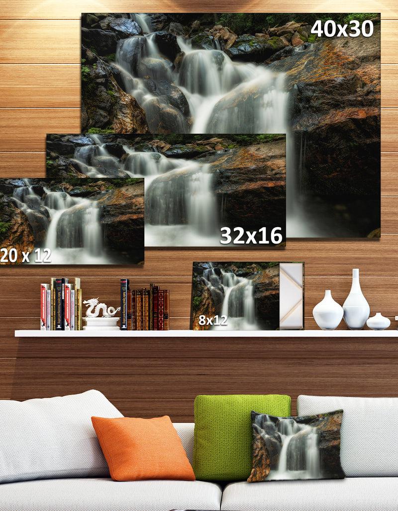 DesignQ Slow Motion Waterfall On Rocks - Landscape Art Canvas Print