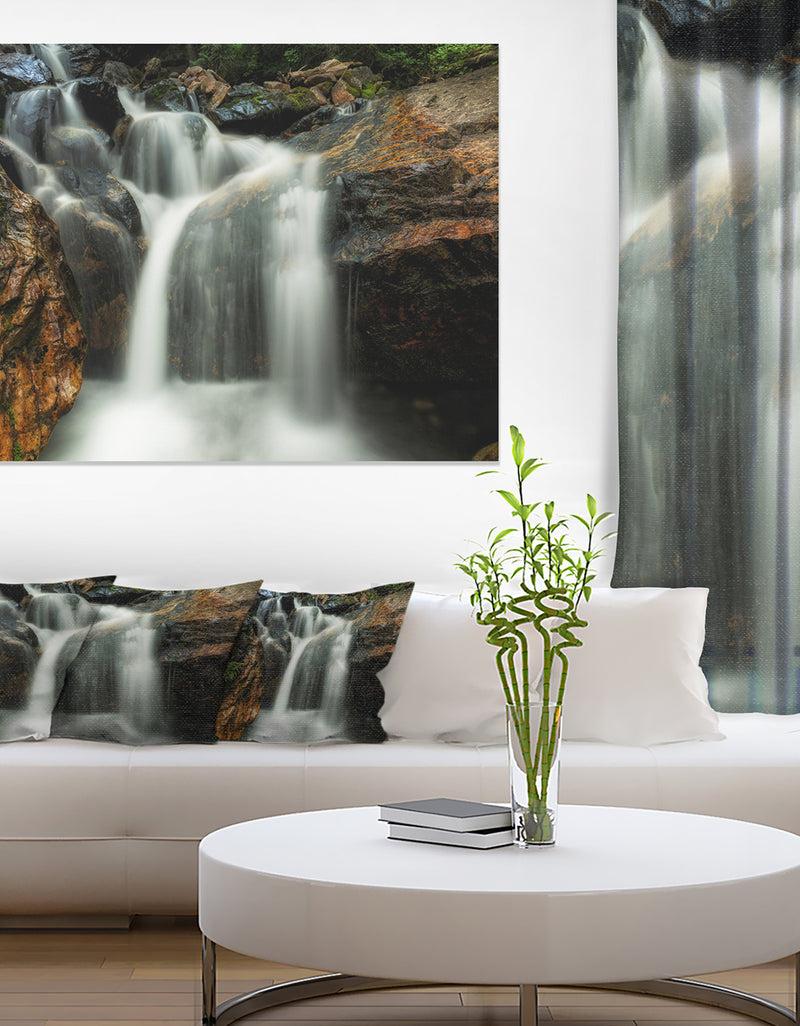DesignQ Slow Motion Waterfall on Rocks - Landscape Art Canvas Print