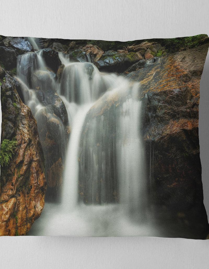 DesignQ Slow Motion Waterfall On Rocks - Landscape Printed Throw Pillow