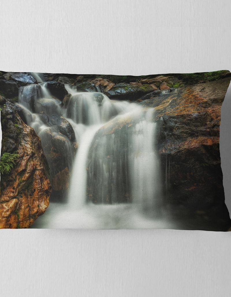DesignQ Slow Motion Waterfall On Rocks - Landscape Printed Throw Pillow