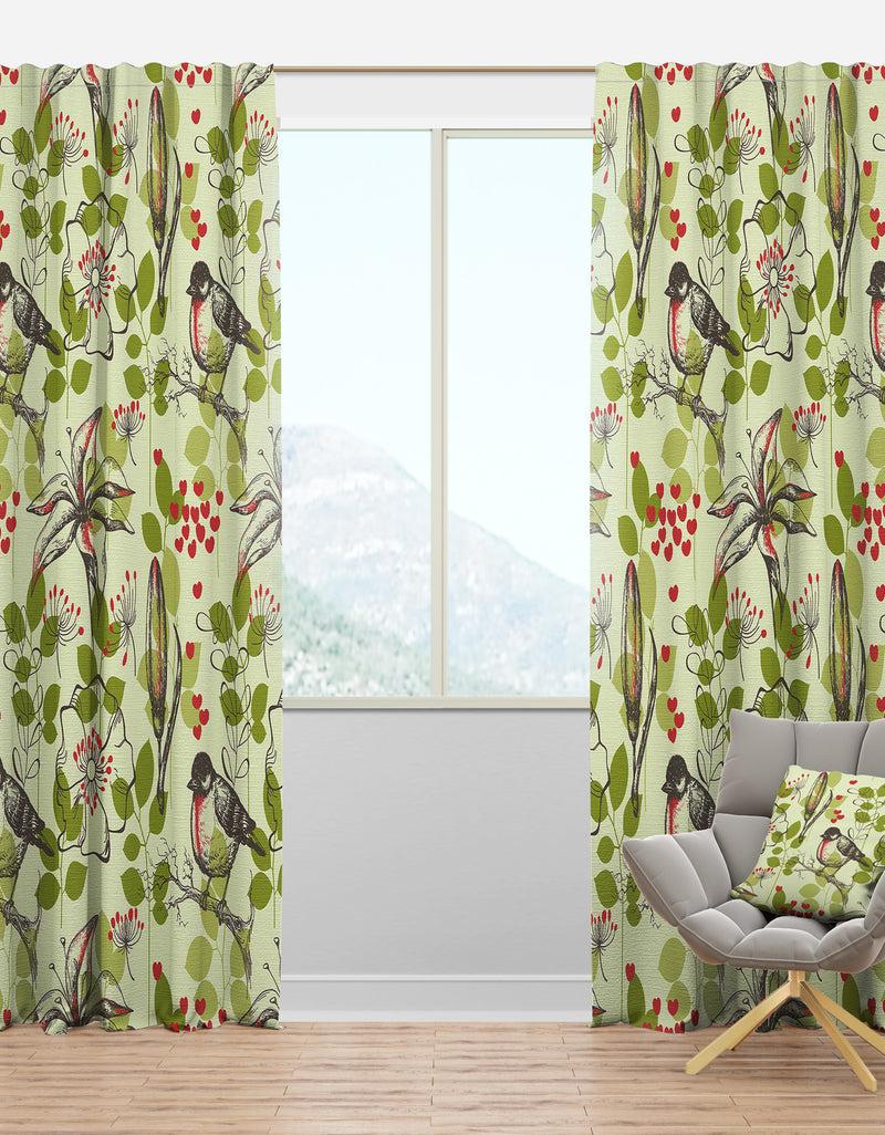 DesignQ Small Bird and Lilies and Little Hearts - Floral Curtain Panels