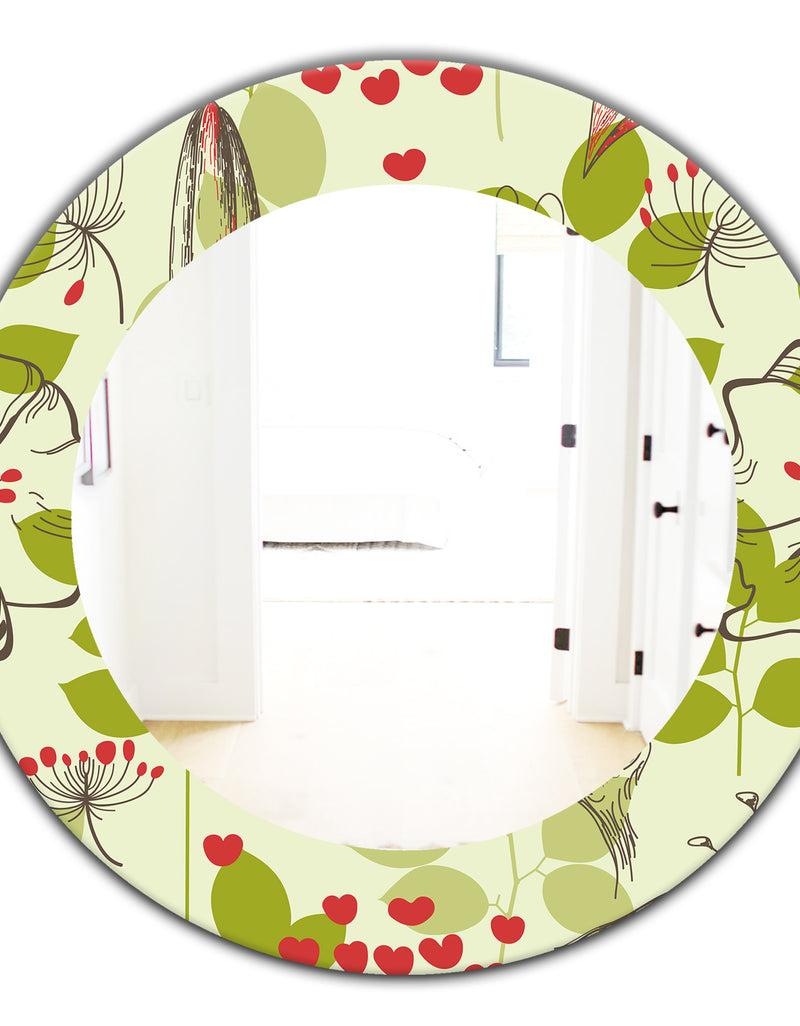 DesignQ Small Bird And Lilies And Little Hearts - Traditional Mirror - Frameless Oval Or Round Wall Mirror