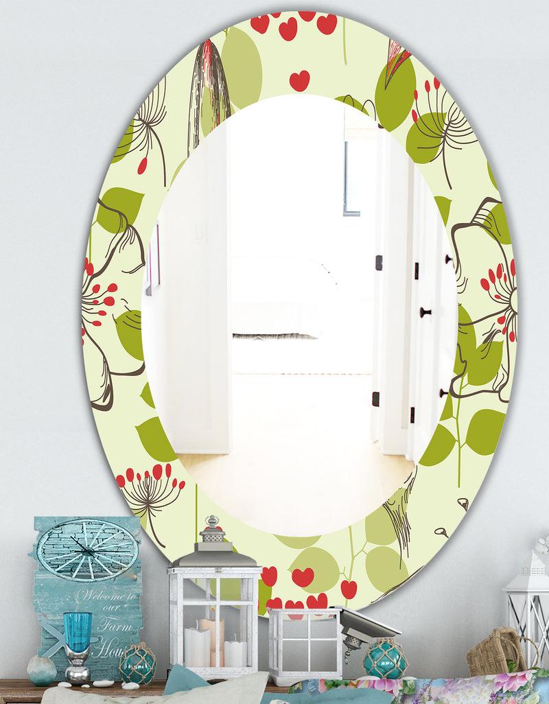 DesignQ Small Bird And Lilies And Little Hearts - Traditional Mirror - Frameless Oval Or Round Wall Mirror