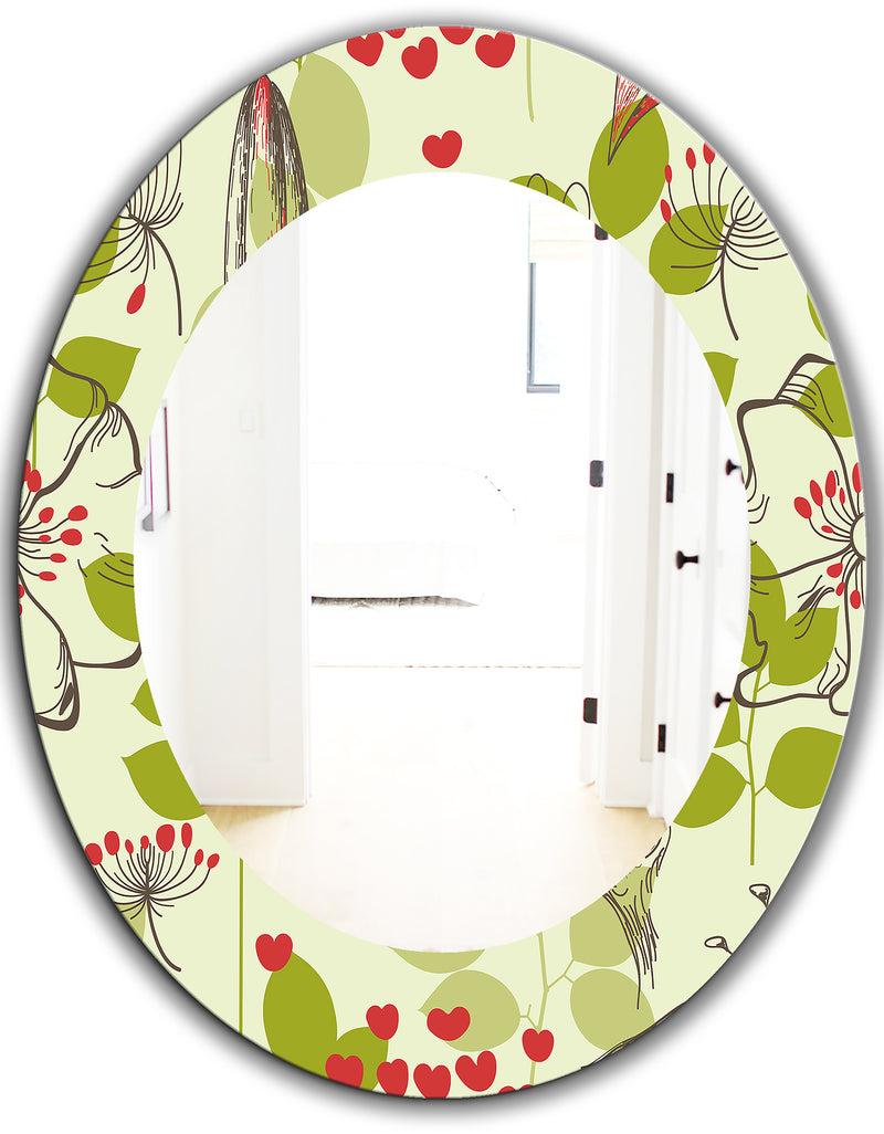 DesignQ Small Bird And Lilies And Little Hearts - Traditional Mirror - Frameless Oval Or Round Wall Mirror