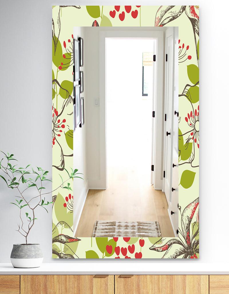 DesignQ Small Bird and Lilies and Little Hearts - Traditional Mirror - Frameless Vanity Mirror
