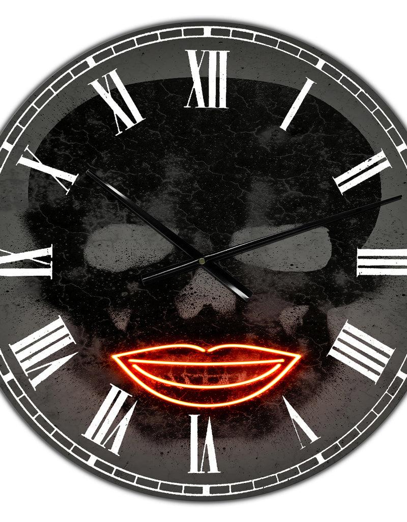 DesignQ Smiling Red Lips Neon Skull - Modern Wall Clock