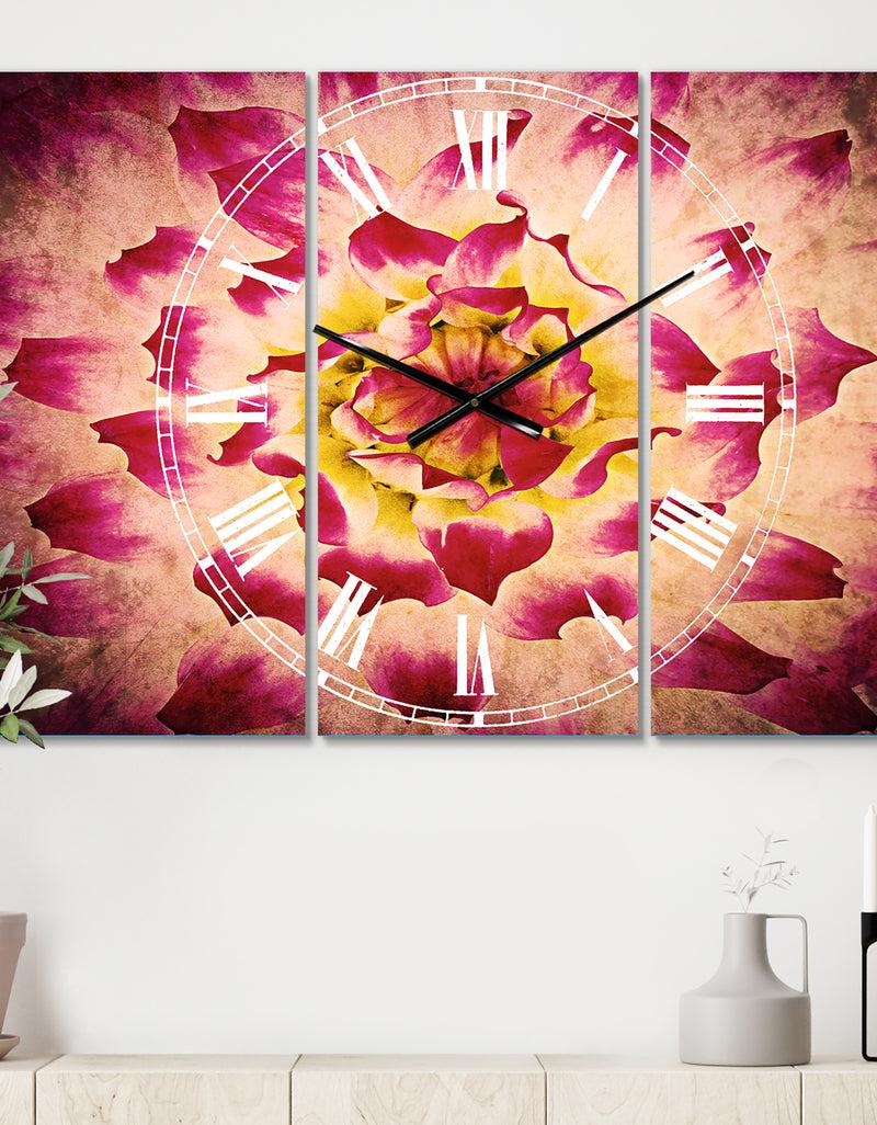 DesignQ Smooth White Rose Flower Petals - Cottage 3 Panels Oversized Wall CLock