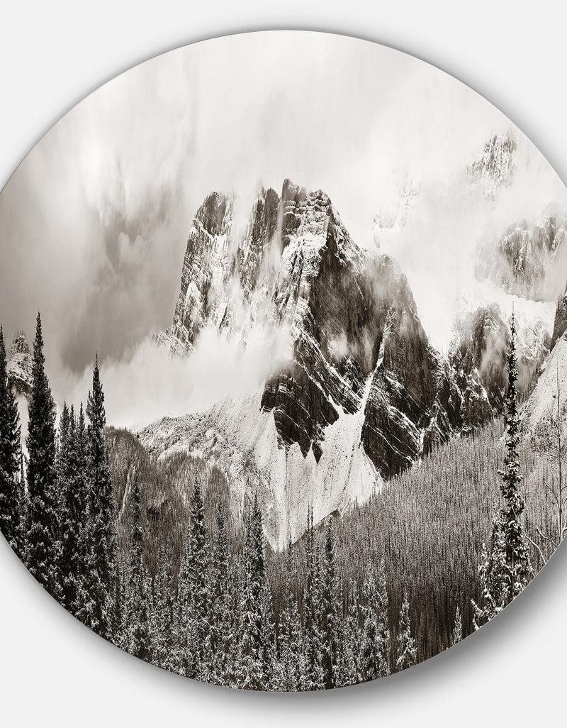 DesignQ Snow Capped Hills And Bow Lake - Landscape Disc Metal Artwork