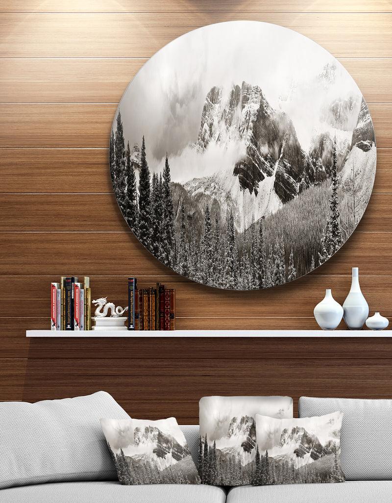 DesignQ Snow Capped Hills and Bow Lake - Landscape Disc Metal Artwork