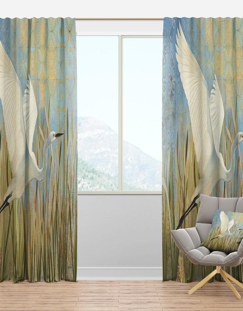 DesignQ Snowy Egret in Flight vII - Farmhouse Curtain Panels