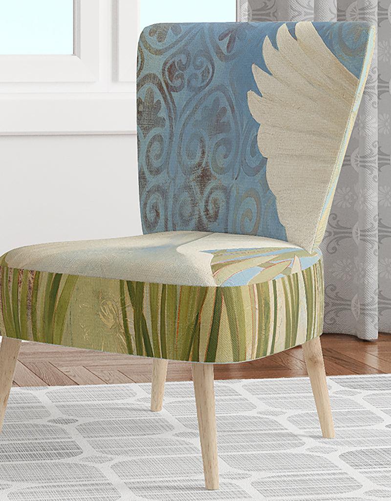 DesignQ Snowy Egret In Flight VII - Upholstered Farmhouse Accent Chair