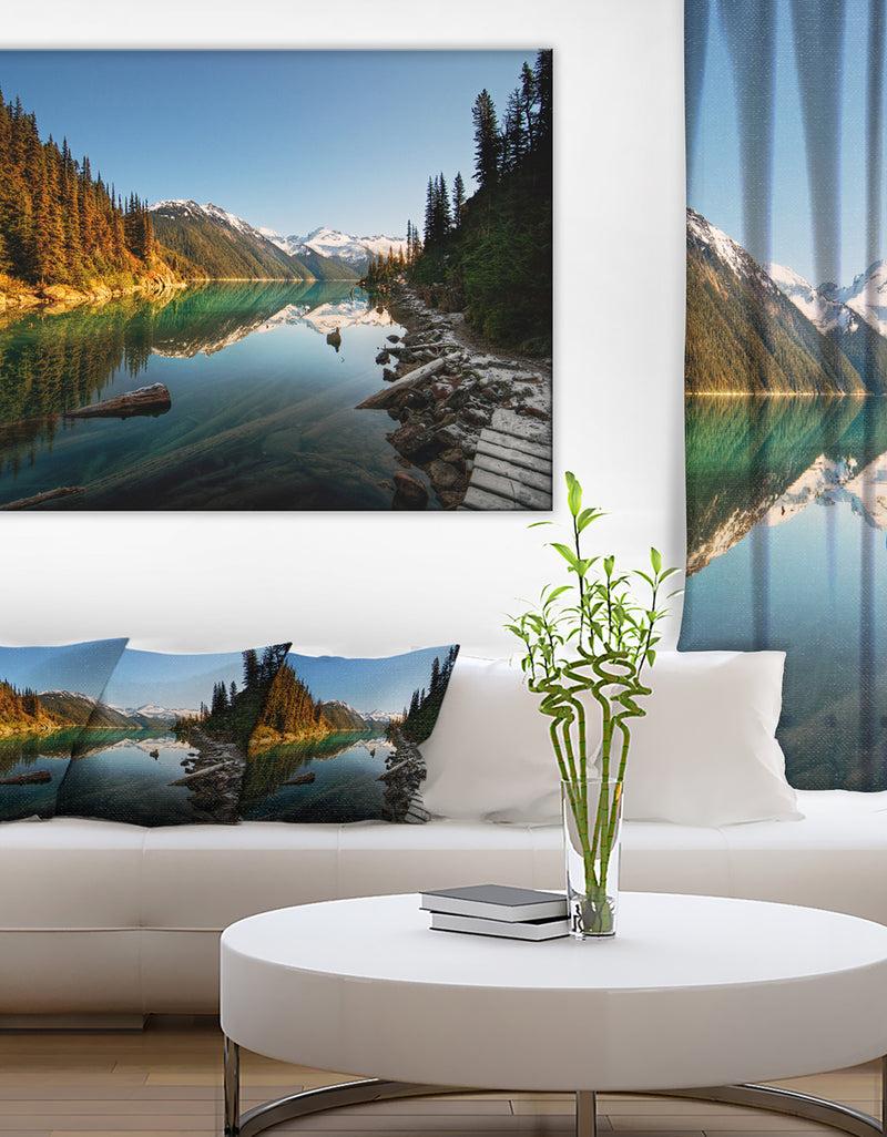 DesignQ Snowy Path Along Mountain Lake - Landscape Artwork Canvas Print