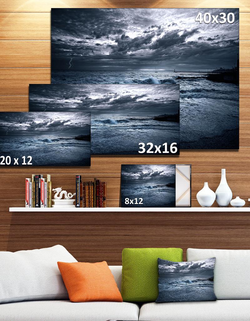DesignQ Sochi Sea Storm In Blue - Modern Landscape Wall Art Canvas