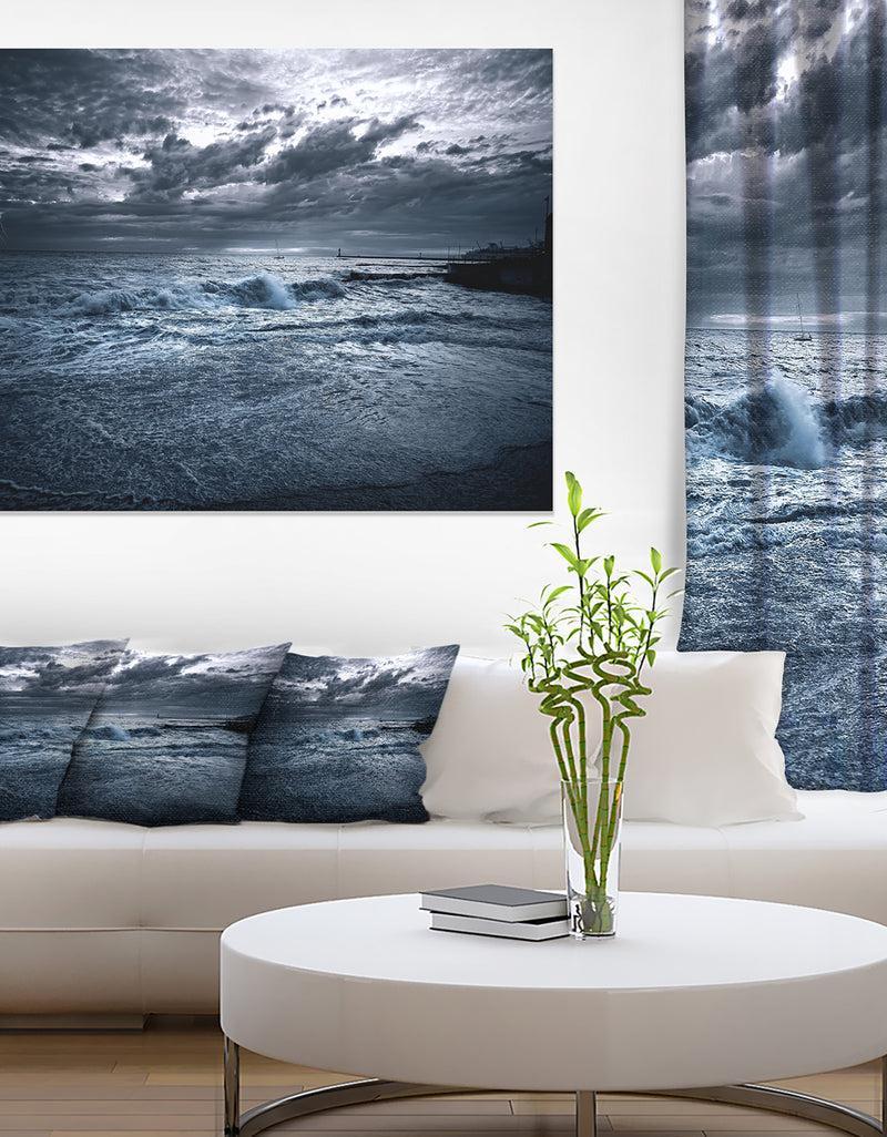 DesignQ Sochi Sea Storm in Blue - Modern Landscape Wall Art Canvas