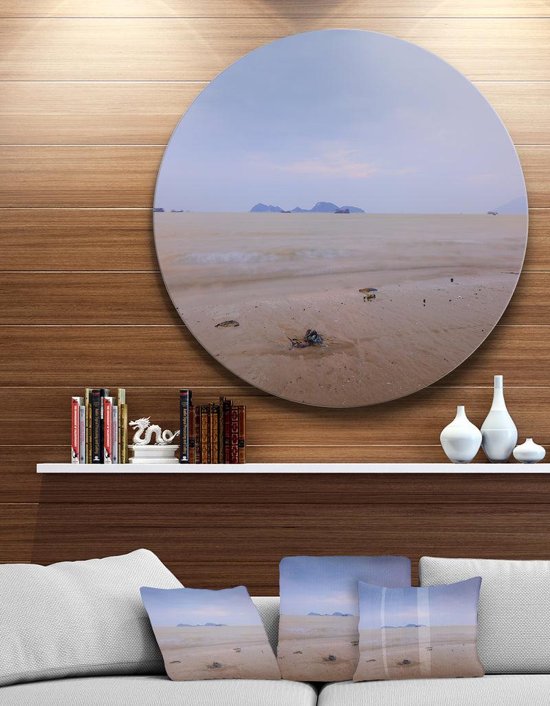 DesignQ Soft Blue Sunset at Lung Kwu Tan Beach - Landscape Round Metal Wall Art