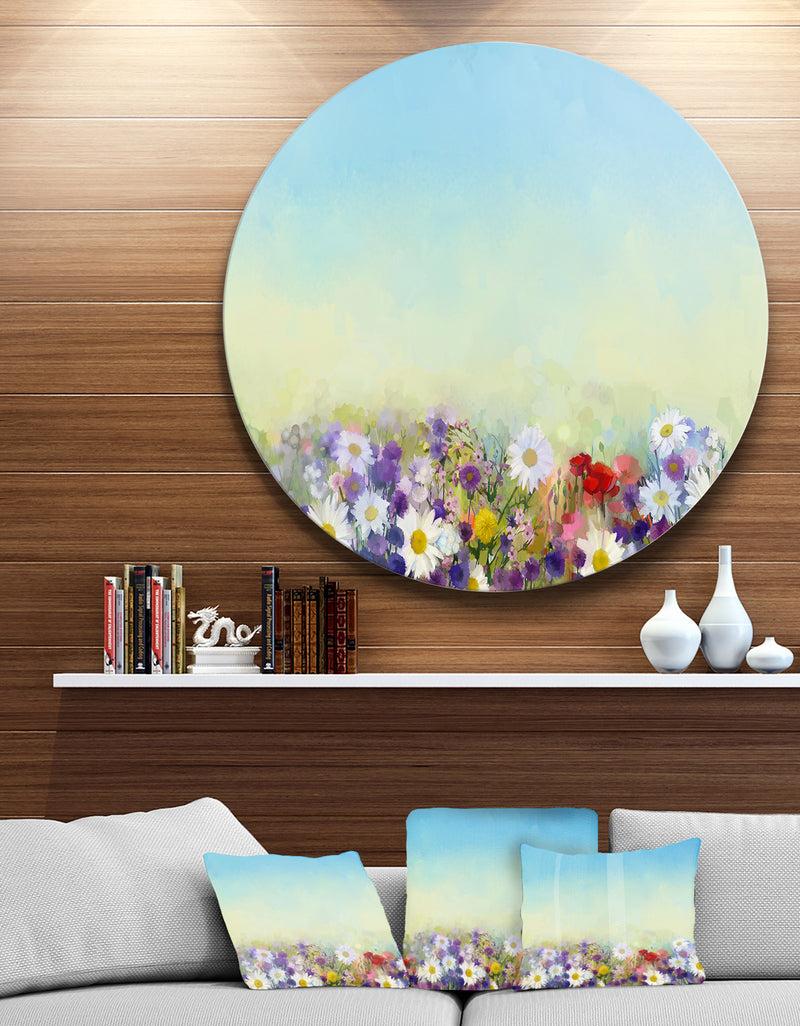 DesignQ Soft Flowers in Spring Background - Floral Round Wall Art