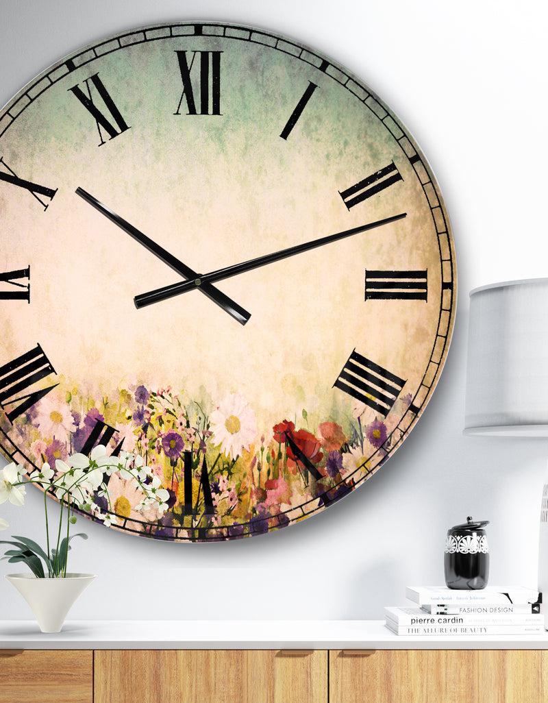 DesignQ Soft Flowers in Spring Background - Floral Wall CLock