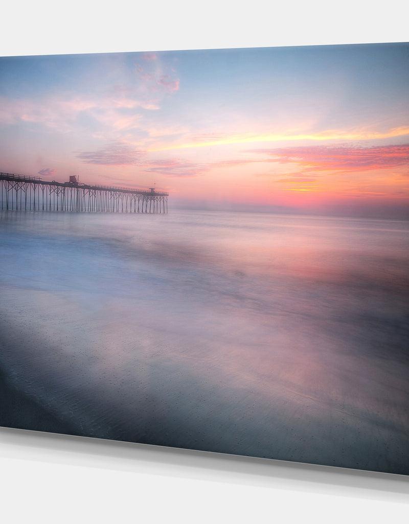 DesignQ Soft Waves On Pier Sunrise - Sea & Shore Photography On Wrapped Canvas