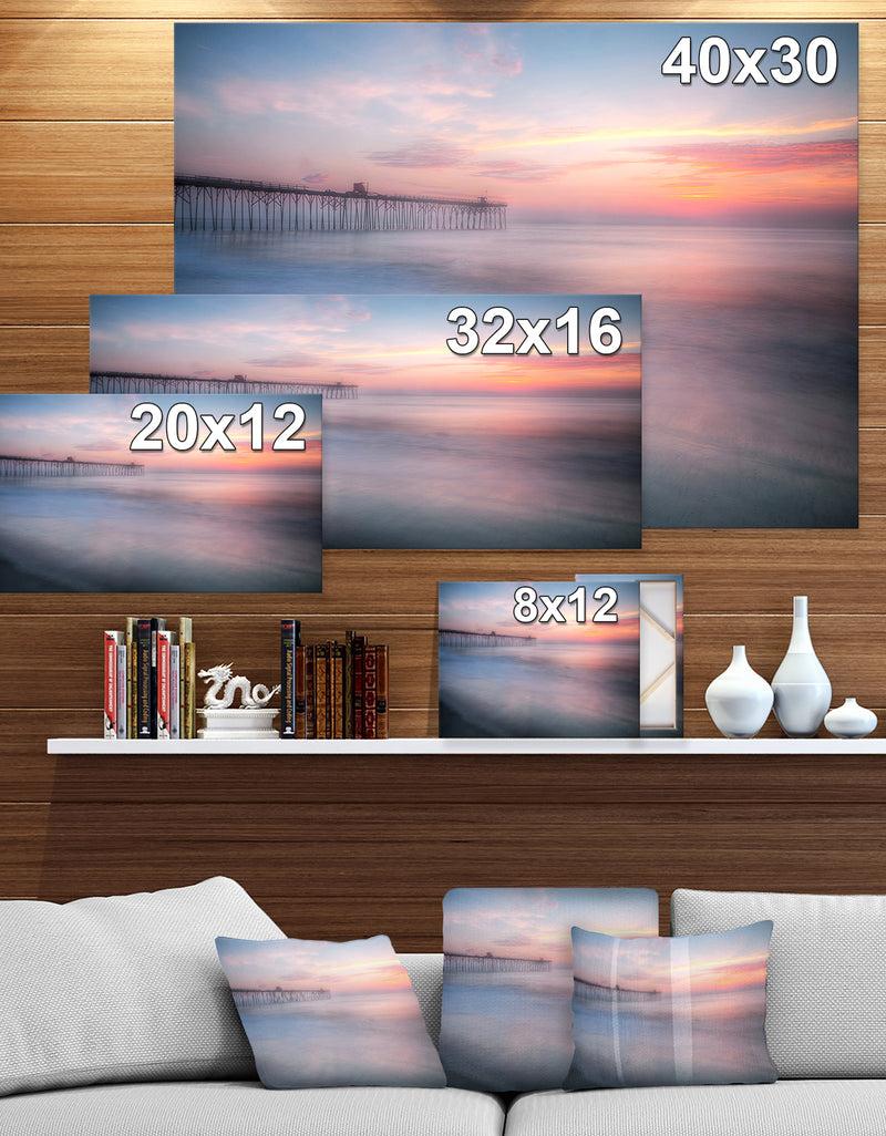 DesignQ Soft Waves On Pier Sunrise - Sea & Shore Photography On Wrapped Canvas