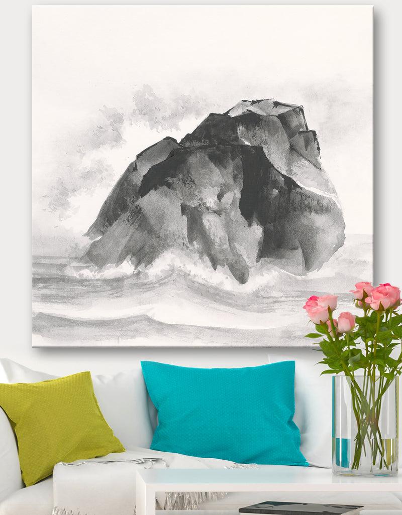 DesignQ Solitary Rock - Lake House Gallery-wrapped Canvas