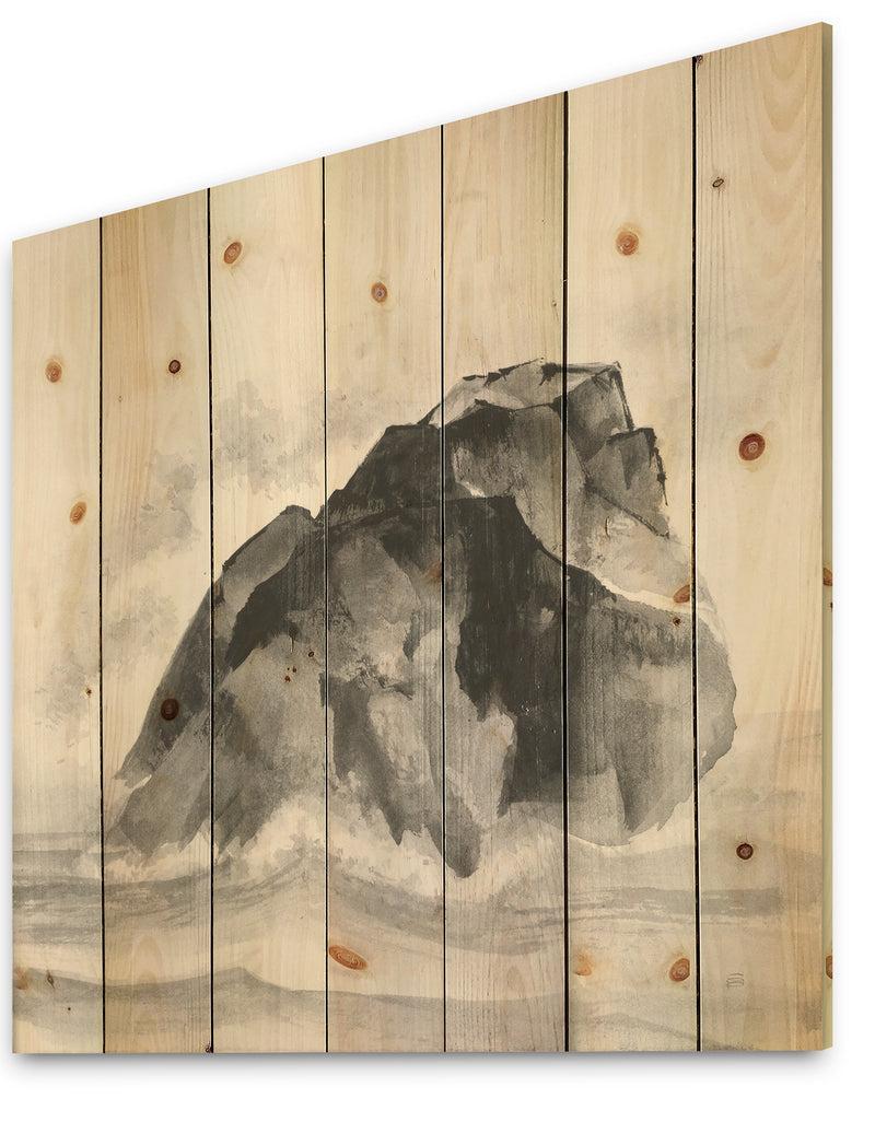 DesignQ Solitary Rock - Lake House Print On Natural Pine Wood