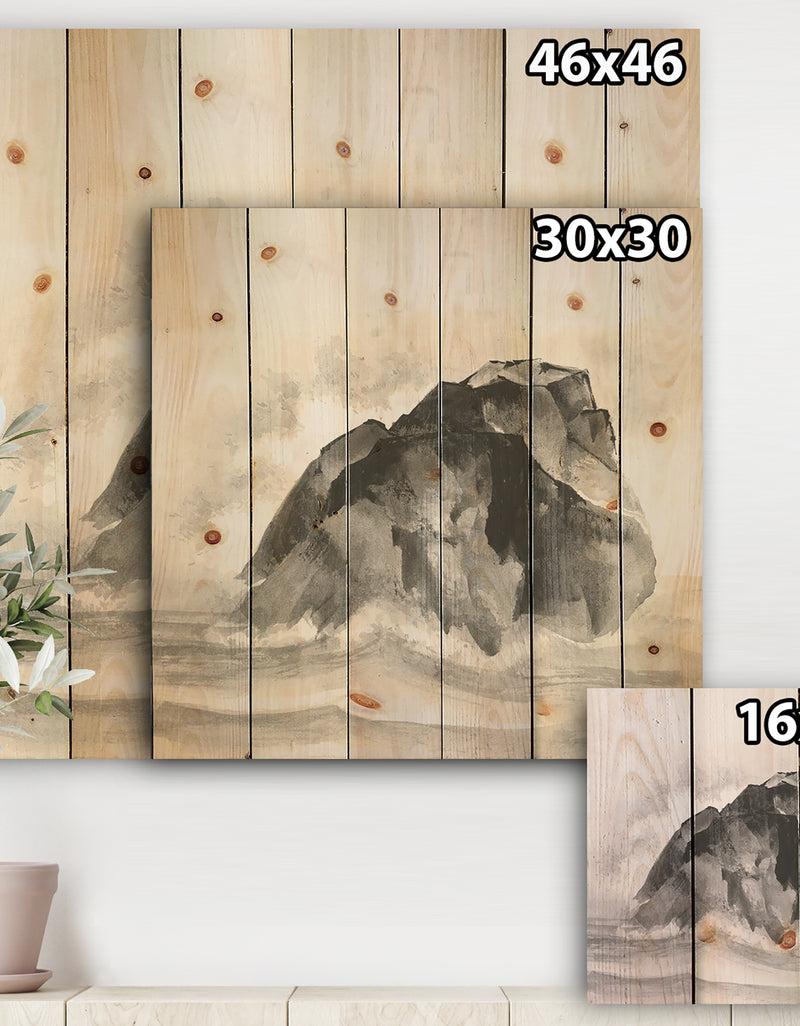 DesignQ Solitary Rock - Lake House Print On Natural Pine Wood