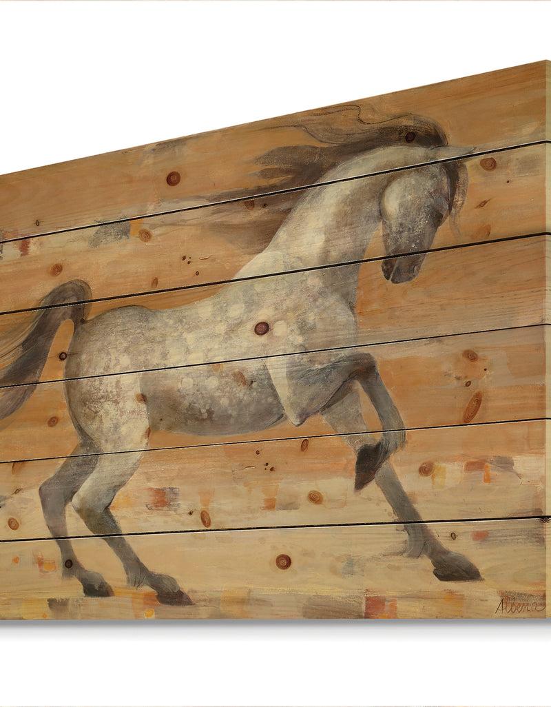 DesignQ Southwest Beige Horse - Modern Farmhouse Print On Natural Pine Wood