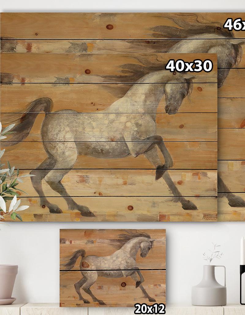 DesignQ Southwest Beige Horse - Modern Farmhouse Print On Natural Pine Wood