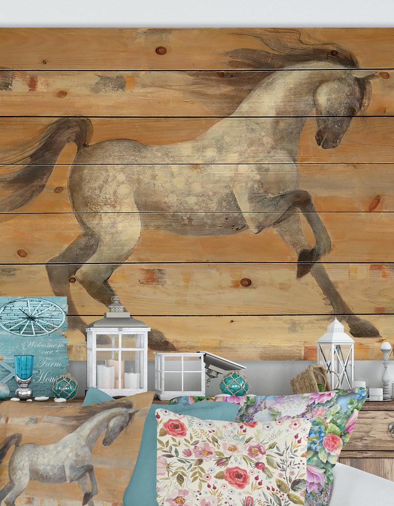 DesignQ southwest Beige Horse - Modern Farmhouse Print on Natural Pine Wood