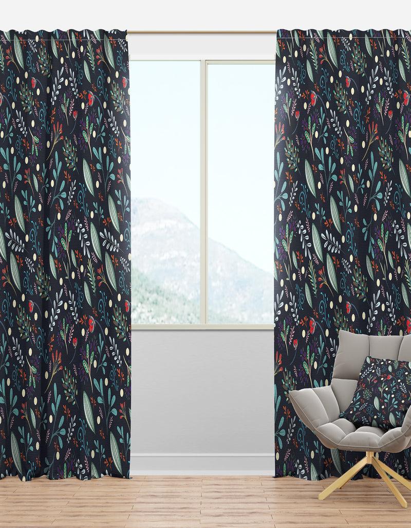 DesignQ Sparkling Forest Leaves on Dark Blue - Modern & Contemporary Curtain Panels