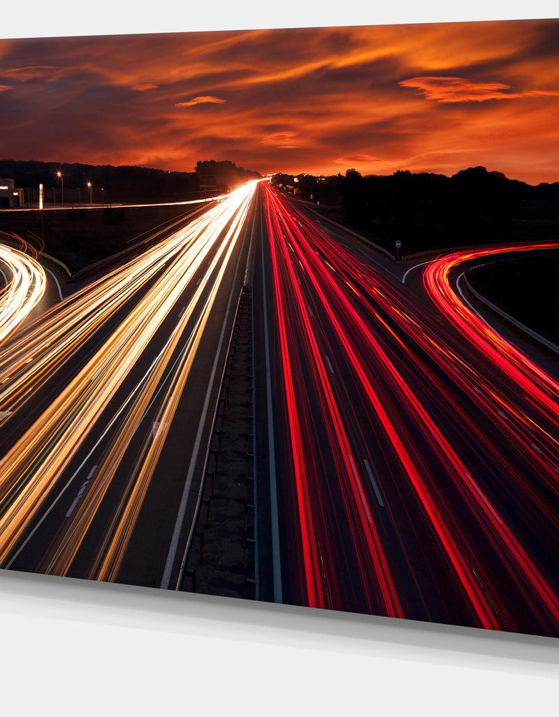 DesignQ Speed Traffic Trails - Cityscape Digital Art Canvas Print