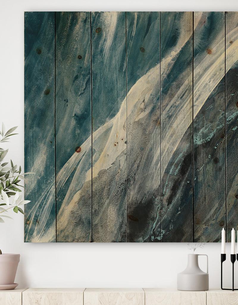 DesignQ Splash Blue Indigo - Modern & Contemporary Print on Natural Pine Wood