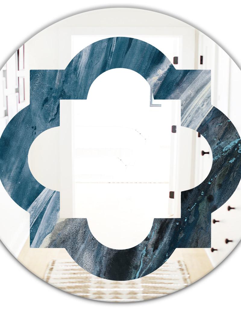 DesignQ Splash Blue Indigo - Modern Round Or Oval Wall Mirror - Quatrefoil