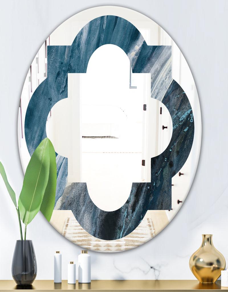 DesignQ Splash Blue Indigo - Modern Round Or Oval Wall Mirror - Quatrefoil