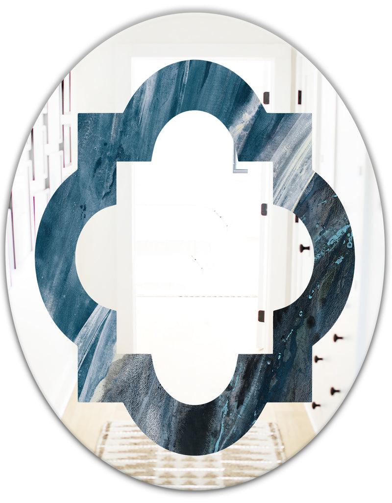 DesignQ Splash Blue Indigo - Modern Round Or Oval Wall Mirror - Quatrefoil
