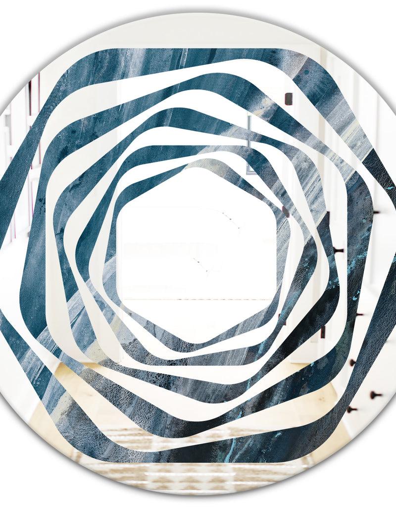 DesignQ Splash Blue Indigo - Modern Round Or Oval Wall Mirror - Whirl