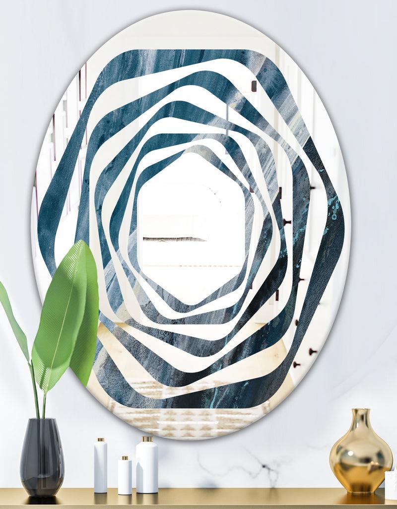 DesignQ Splash Blue Indigo - Modern Round Or Oval Wall Mirror - Whirl