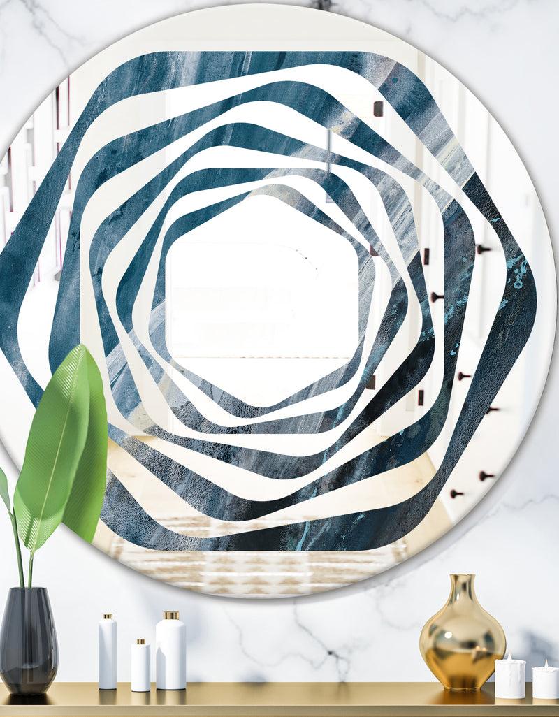 DesignQ Splash Blue Indigo - Modern Round or Oval Wall Mirror - Whirl