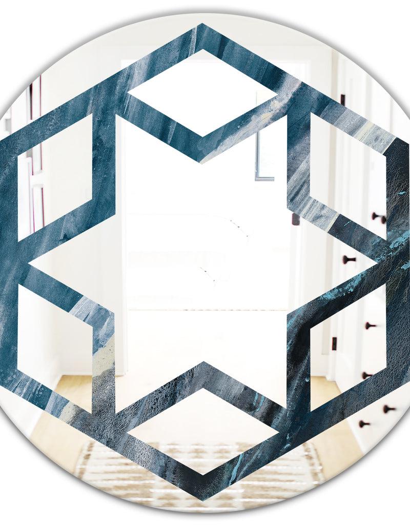 DesignQ Splash Blue Indigo - Modern Round Or Oval Wall Mirror - Hexagon Star