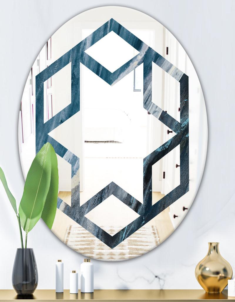 DesignQ Splash Blue Indigo - Modern Round Or Oval Wall Mirror - Hexagon Star